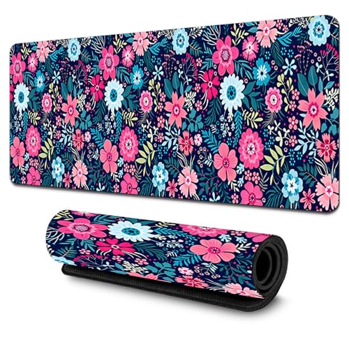 Treer Gaming Mauspad, Mousepad mit Vernähte Kanten, Mauspad L/XL/XXL, rutschfeste Gummibasis Mousepad Gaming Mauspad Groß (Blumen,800x300mm) von Treer