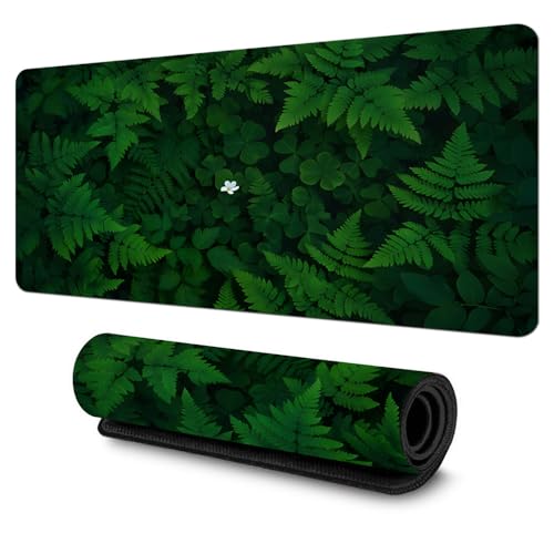 Treer Gaming Mauspad, Mousepad mit Vernähte Kanten, Mauspad L/XL/XXL, rutschfeste Gummibasis Mousepad Gaming Mauspad Groß (Grüne Blätter,800x300mm) von Treer