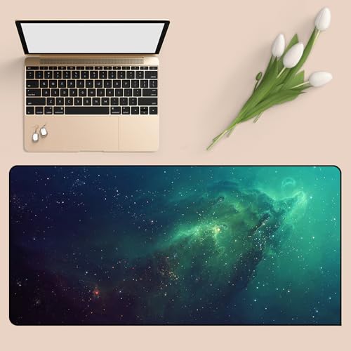 Treer Gaming Mauspad, Sternenhimmel-Druck Mousepad mit Vernähte Kanten, Mauspad L/XL/XXL, rutschfeste Gummibasis Mousepad Gaming Mauspad Groß (Grün,800x300mm) von Treer