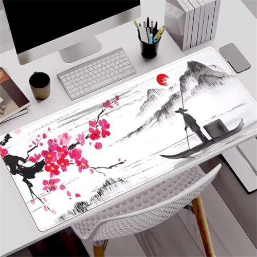 Treer Gaming Mauspad Tuschemalerei Mauspad Groß Mousepad Genähten Kanten und Anti Rutsch Großes Mauspad Schreibtischunterlage Desk Mat für Büro, Tastatur, PC, Laptop (210 * 260 * 3mm,Blumen E) von Treer