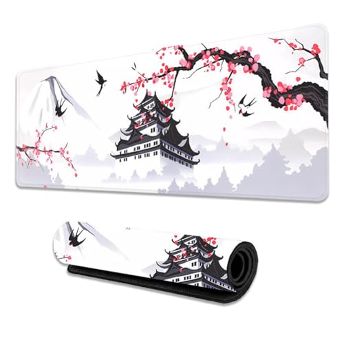 Treer Gaming Mauspad Tuschemalerei Mauspad Groß Mousepad Genähten Kanten und Anti Rutsch Großes Mauspad Schreibtischunterlage Desk Mat für Büro, Tastatur, PC, Laptop (210 * 260 * 3mm,Stil B) von Treer