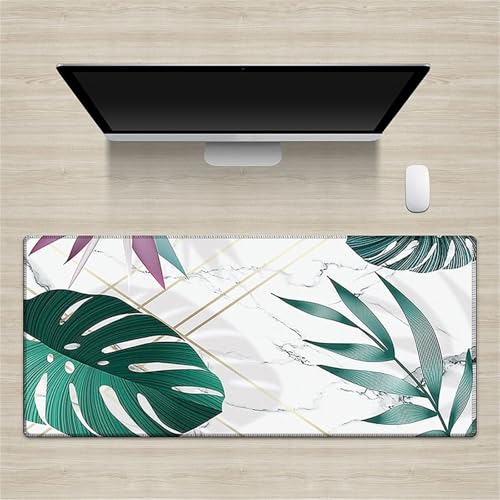 Treer Gaming Mauspad XXL/XL, Groß Schreibtischunterlage Großes Mousepad Gaming PC Schreibtisch Matte Desk Mat Vernähte Kanten für Büro, Tastatur, Laptop (300 * 700 * 2mm,Tropisches Blatt) von Treer