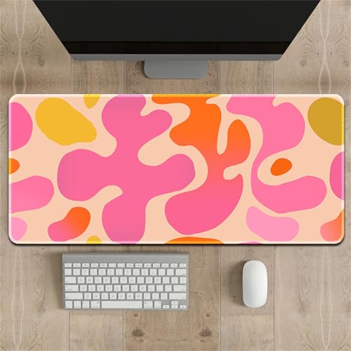 Treer Gaming Mauspad XXL/XL, Groß Schreibtischunterlage Großes Mousepad Gaming PC Schreibtisch Matte Desk Mat Vernähte Kanten für Büro, Tastatur, Laptop (Rosa Kuh,300 * 700 * 2mm) von Treer