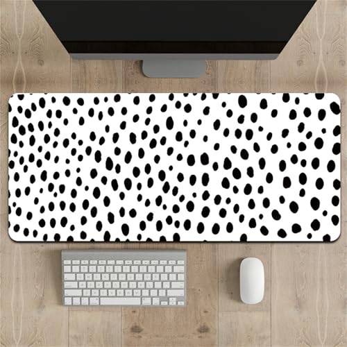 Treer Gaming Mauspad XXL/XL, Groß Schreibtischunterlage Großes Mousepad Gaming PC Schreibtisch Matte Desk Mat Vernähte Kanten für Büro, Tastatur, Laptop (Schwarzer Polka Dot,300 * 800 * 2mm) von Treer