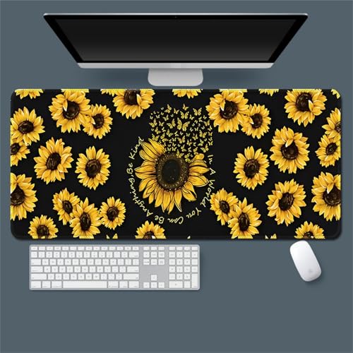 Treer Gaming Mauspad XXL/XL, Groß Schreibtischunterlage Großes Mousepad Gaming PC Schreibtisch Matte Desk Mat Vernähte Kanten für Büro, Tastatur, Laptop (Sonnenblume,400 * 800 * 3mm) von Treer