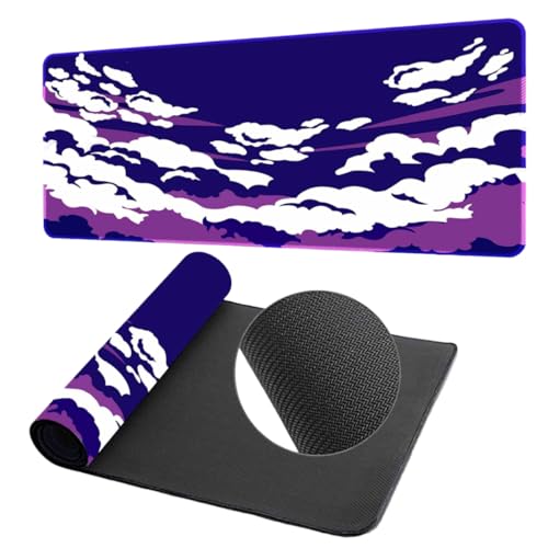 Treer Japanese Sakura Druck Mousepad, Gaming Mauspad mit Vernähte Kanten, Mauspad L/XL/XXL, rutschfeste Gummibasis Mousepad Gaming, Mauspad Groß (700x300mm,Lila) von Treer