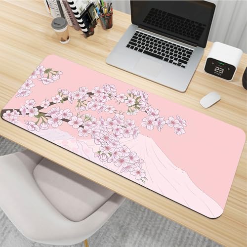 Treer Japanische Sakura Druck Gaming Mauspad, Mousepad mit Vernähte Kanten, Mauspad L/XL/XXL, rutschfeste Gummibasis Mousepad Gaming, Mauspad Groß (1200x600mm,Sakura 3) von Treer
