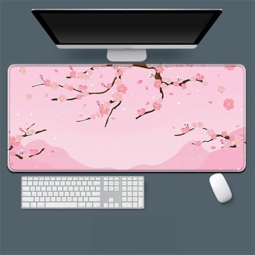 Treer Japanische Verschleißfest Mousepad, Mauspad L/XL/XXL mit Vernähte Kanten, Gaming Mauspad, rutschfeste Gummibasis Mousepad Gaming, Mauspad Groß für Büro und Zuhause (Rosa Sakura,900x400mm) von Treer