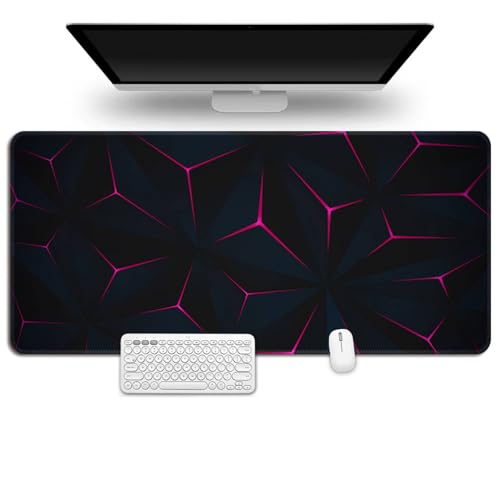 Treer Künstlerische Geometrie-Serie Gaming Mauspad, Mousepad mit Vernähte Kanten, Mauspad L/XL/XXL, rutschfeste Gummibasis Mousepad Gaming, Mauspad Groß (Schwarz Rosa B,1000x500mm) von Treer