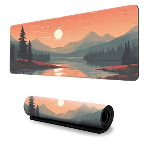 Treer Landschaftsmuster Faltbar Mousepad, Mauspad L/XL/XXL mit Vernähte Kanten, Gaming Mauspad, rutschfeste Gummibasis Mousepad Gaming, Mauspad Groß für Büro und Zuhause (orange,700x300mm) von Treer
