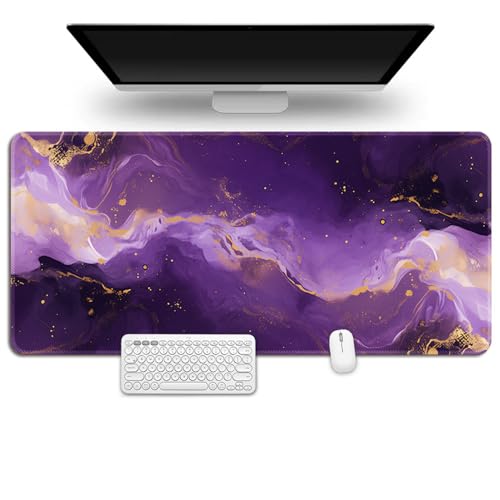 Treer Marmor-Stil Gaming Mauspad, Mousepad mit Vernähte Kanten, Mauspad L/XL/XXL, rutschfeste Gummibasis Mousepad Gaming, Einfach Mauspad Groß (Lila,600x300mm) von Treer