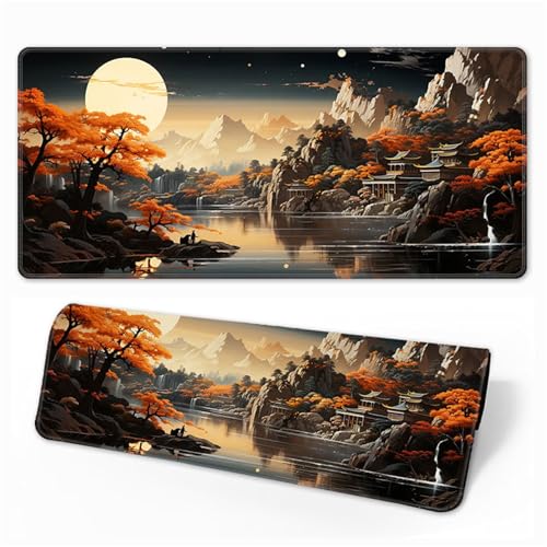 Treer Mond Druck Extragroß Mousepad, Mauspad L/XL/XXL mit Vernähte Kanten, Glatt Gaming Mauspad, rutschfeste Gummibasis Mousepad Gaming, Mauspad Groß für Büro und Zuhause (Mond 3,600x300x3mm) von Treer