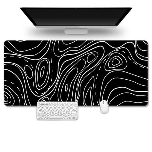 Treer Mousepad, Gaming Mauspad mit Vernähte Kanten, Mauspad L/XL/XXL, rutschfeste Gummibasis Mousepad Gaming, Einfacher Modestil Mauspad Groß (Schwarz A,600x300mm) von Treer