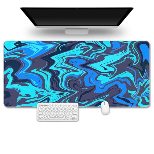 Treer Ölgemälde-Stil Gaming Mauspad, Mousepad mit Vernähte Kanten, Mauspad L/XL/XXL, rutschfeste Gummibasis Mousepad Gaming, Mode Mauspad Groß (900x400mm,Grau Blau) von Treer