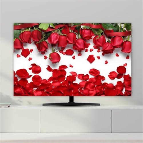 Treer TV Abdeckung Staubschutzhülle, 3D-Motive Hülle Bezug für Fernsehen Schutzhülle Universal Fernseher Hülle Elastisch Staubschutz für 32-80 Zoll TV/PC-Bildschirme (TV-Rote Rose,70 Zoll) von Treer