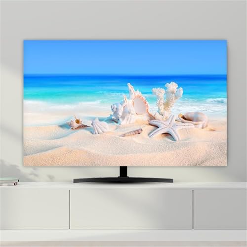 Treer TV Abdeckung Staubschutzhülle, 3D-Motive Hülle Bezug für Fernsehen Schutzhülle Universal Fernseher Hülle Elastisch Staubschutz für 32-80 Zoll TV/PC-Bildschirme (TV-Strand,55 Zoll) von Treer