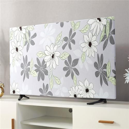 Treer TV Abdeckung Staubschutzhülle, Hülle Bezug für Fernsehen Schutzhülle Universal Fernseher Hülle Elastisch Staubschutz für 19-70 Zoll TV/PC-Bildschirme (Weiße Blumen,22 Zoll) von Treer