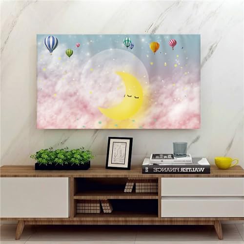 Treer TV Abdeckung Staubschutzhülle, Hülle Bezug für Fernsehen Schutzhülle Universal Fernseher Hülle Elastisch Staubschutz für 22-75 Zoll TV/PC-Bildschirme (Ballon-Mond,24 Zoll) von Treer