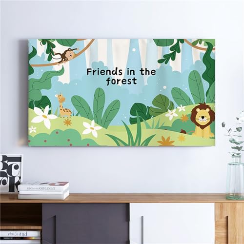 Treer TV Abdeckung Staubschutzhülle, Hülle Bezug für Fernsehen Schutzhülle Universal Fernseher Hülle Elastisch Staubschutz für 22-75 Zoll TV/PC-Bildschirme (Waldtiere,48 Zoll) von Treer