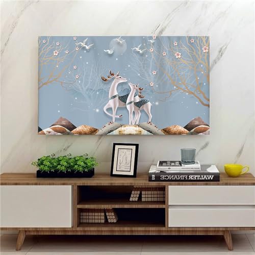 Treer TV Abdeckung Staubschutzhülle, Hülle Bezug für Fernsehen Schutzhülle Universal Fernseher Hülle Elastisch Staubschutz für 22-75 Zoll TV/PC-Bildschirme (Weißer Hirsch,55 Zoll) von Treer
