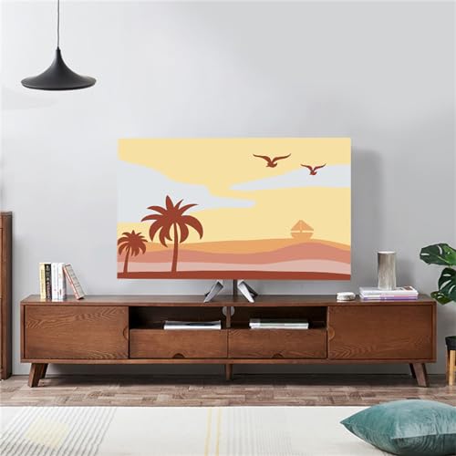 Treer TV Abdeckung Staubschutzhülle, Hülle Bezug für Fernsehen Schutzhülle Universal Fernseher Hülle Elastisch Staubschutz für 32-75 Zoll TV/PC-Bildschirme (Kokosnussbaum 5,32-37 Zoll) von Treer