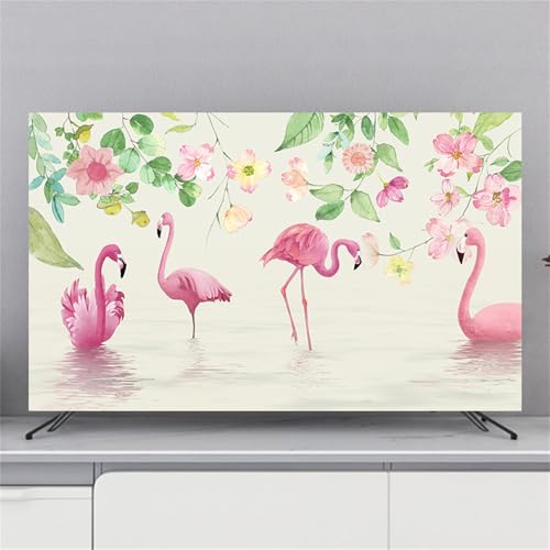 Treer TV Abdeckung Staubschutzhülle, Hülle Bezug für Fernsehen Schutzhülle Universal Fernseher Hülle Elastisch Staubschutz für 32-80 Zoll TV/PC-Bildschirme (40-43 Zoll,Rosa Flamingos) von Treer