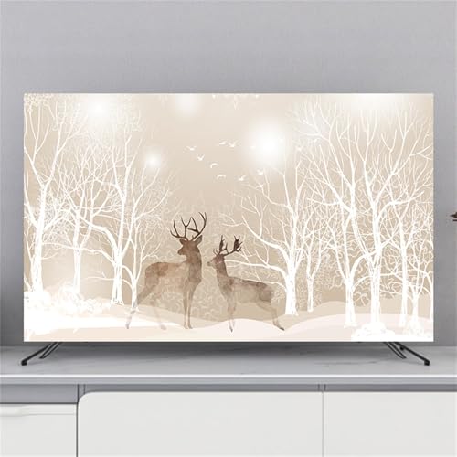 Treer TV Abdeckung Staubschutzhülle, Hülle Bezug für Fernsehen Schutzhülle Universal Fernseher Hülle Elastisch Staubschutz für 32-80 Zoll TV/PC-Bildschirme (49-52 Zoll,Khaki-Elch) von Treer