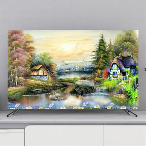 Treer TV Abdeckung Staubschutzhülle, Hülle Bezug für Fernsehen Schutzhülle Universal Fernseher Hülle Elastisch Staubschutz für 32-80 Zoll TV/PC-Bildschirme (75 Zoll,Kunst) von Treer