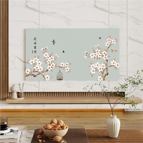 Treer TV Abdeckung Staubschutzhülle, Hülle Bezug für Fernsehen Schutzhülle Universal Fernseher Hülle Elastisch Staubschutz für 32-85 Zoll TV/PC-Bildschirme (Chinesische Blumen 10,46-50 Zoll) von Treer