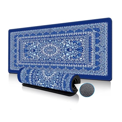 Treer Verschleißfest Extragroß Mousepad, Mauspad mit Vernähte Kanten,Bunt Mandala Gaming Mauspad,rutschfeste Gummibasis Mousepad Gaming, Mauspad Groß für Büro und Zuhause (Blau,1200x600mm) von Treer