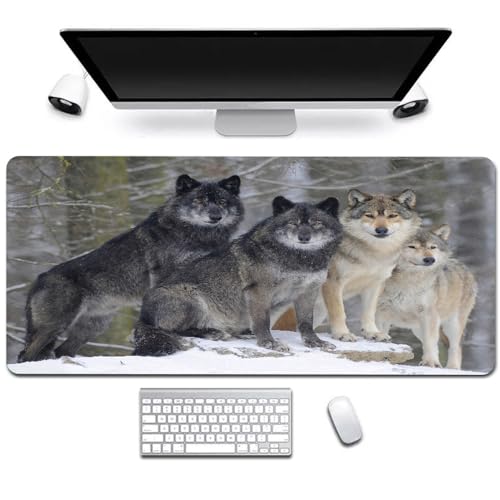 Treer XXL/XL/L Gaming Mauspad, 3D Wolf Druck Mousepad, Mauspad rutschfeste Gummibasis, Mousepad Gaming mit Vernähte Kanten, Mauspad Groß Geeignet für das Homeoffice (Wilder Wolf,800x400mm) von Treer