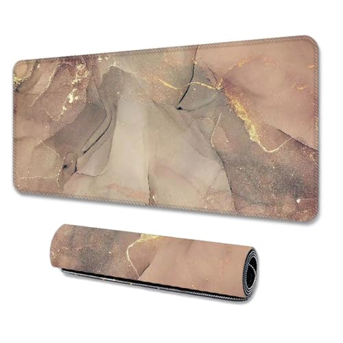Treer XXL/XL/L Gaming Mauspad, Mousepad Marmor Stil, Mauspad rutschfeste Gummibasis, Mousepad Gaming mit Vernähte Kanten, Mauspad Groß Geeignet für das Home Office (900x400mm,Gold) von Treer