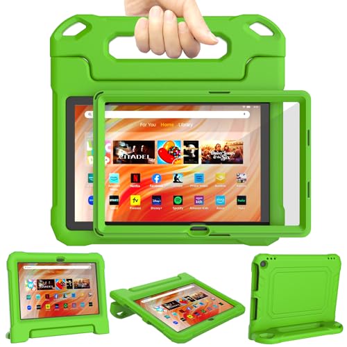 10.1 Zoll Tablet-Hülle für Kinder, Nicht für iPad Samsung, TrendGate Kinder Lieben Süß Hülle Integrierter Displayschutz mit Griffständer für Neue Tablet 10/10 Plus/10 Kids Pro Hülle - Grün von TrendGate