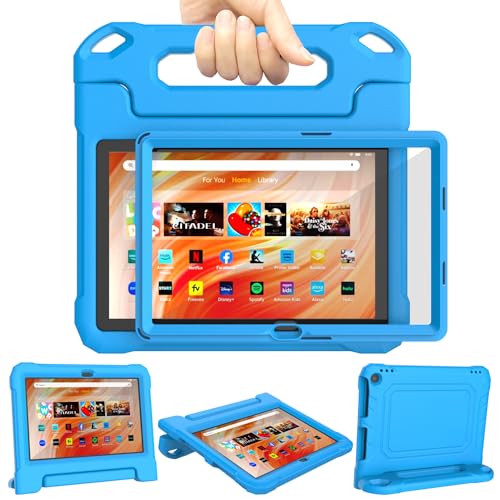Fire HD 10 Tablet Hülle für Kinder (13./11. Gen, 2023/2021), Nicht für iPad, TrendGate Leichtes Stoßfeste Integrierter Displayschutz mit Griffständer Plus & Kids Pro – Blau von TrendGate