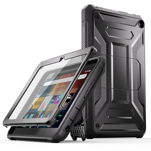 Fire HD 8-Tablet Hülle (12. Generation, 2024/2022 Release)–TrendGate Lightweight Armor Series Cover integrierter Displayschutzfolie mit Ständer für Kindle Fire HD 8/Plus/Kids/Kids Pro-Tablet - Schwarz von TrendGate