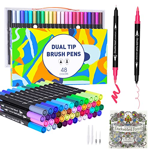 TrendGate Dual Brush Pen Set, 48 Farben Fineliner und Pinselstifte Set, Doppel Filzstifte Dicke und Dünne mit Malbücher für Handlettering, Bullet Journal, Mandalas Stifte für Kinder und Erwachsene von TrendGate