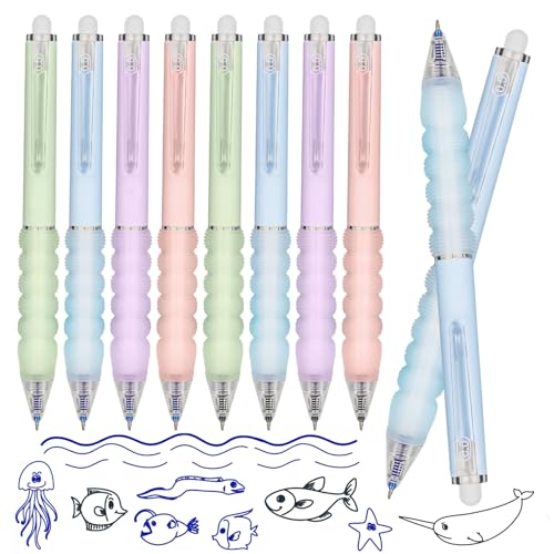 Radierbarer Kugelschreiber, 8 Stück 0.5MM Radierbarer Gelschreiber Set Tintenroller Radierbar Einziehbare mit 10 Schwarz Nachfüllungen für Tagebuch, Notizen, Büro, Schule （4 Schwarz + 4 Blau) von Trendecor