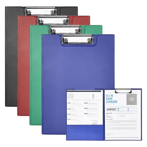 Trendecor A4-Klemmbrett mit Aufbewahrung, 4 Stück, A4, faltbare Klemmbretter mit Clips, faltbares Klemmbrett mit Abdeckung, Kunststoff-Dokumentenmappe, Dokumenten-Organizer für Geschäft, Büro, Schule von Trendecor
