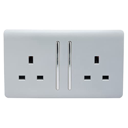 Trendi Switch ART-SKT213LSI Trendi 2-Gang künstlerische Moderne glänzende taktile Steckdose – Silber von Trendi Switch