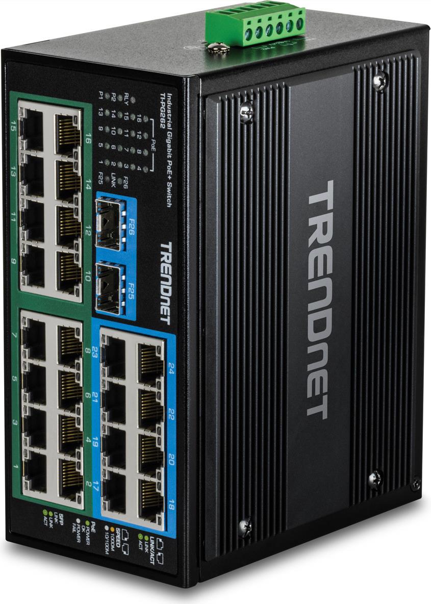 TRENDnet Industrie Switch 26Port Gbit PoE+ Metall DIN-Rail (TI-PG262) von Trendnet