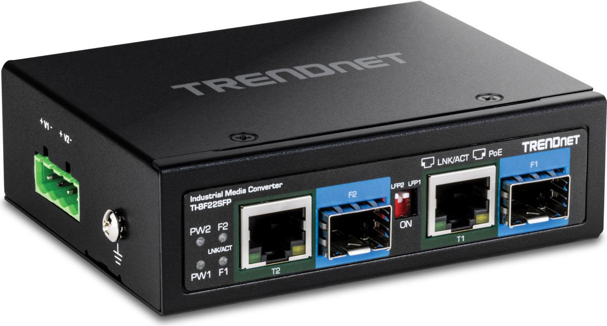 TRENDnet TI-BF22SFP - Version v1,0R - Medienkonverter - 1GbE - 2 Anschlüsse - 2 x RJ-45 / 2 x SFP (mini-GBIC) - TAA-konform (TI-BF22SFP) von Trendnet