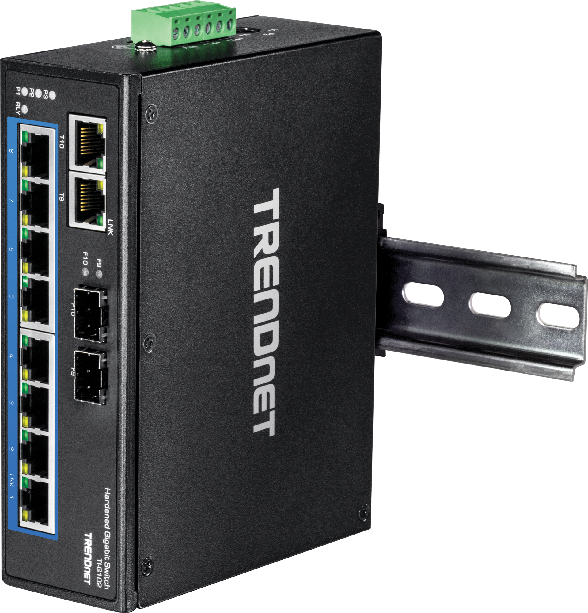 TRENDnet TI-G102 - Switch - nicht verwaltet - 8 x 10/100/1000 + 2 x Kombi-Gigabit-SFP - an DIN-Schiene montierbar, wandmontierbar - Gleichstrom (TI-G102) von Trendnet