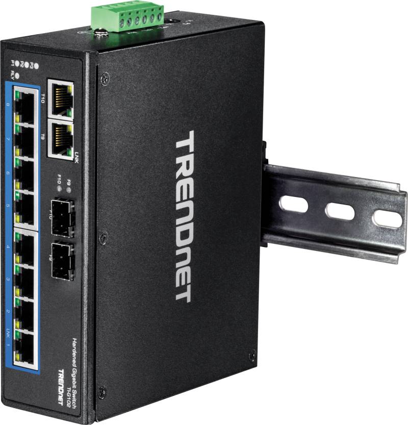 TRENDnet TI-G102 - Switch - nicht verwaltet - 8 x 10/100/1000 + 2 x Kombi-Gigabit-SFP - an DIN-Schiene montierbar, wandmontierbar - Gleichstrom (TI-G102) von Trendnet