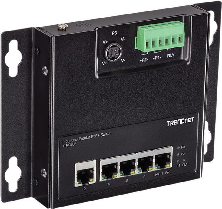TRENDnet TI-PG50F - Industrial - Switch - nicht verwaltet - 5 x 10/100/1000 (PoE+) - an DIN-Schiene montierbar, wandmontierbar - PoE+ (120 W) von Trendnet