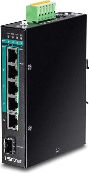 TRENDnet TI-PG541I - Switch - verwaltet - 4 x 10/100/1000 (PoE+) + 1 x 10/100/1000 + 1 x Gigabit SFP - an DIN-Schiene montierbar - PoE+ (TI-PG541I) von Trendnet