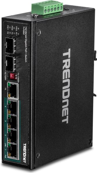 TRENDnet TI-PG62 - Switch - nicht verwaltet - 4 x 10/100/1000 (PoE+) + 1 x Shared Gigabit SFP + 1 x Gigabit SFP + 1 x Shared 10/100/1000 - an DIN-Schiene montierbar, wandmontierbar - PoE+ (120 W) - AC 100 - 240 V (TI-PG62) von Trendnet