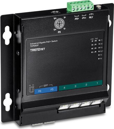 TRENDnet TI-PG62F - Switch - unmanaged - 4 x 10/100/1000 (PoE+) + 2 x Gigabit SFP - an DIN-Schiene montierbar, wandmontierbar - PoE+ (120 W) von Trendnet