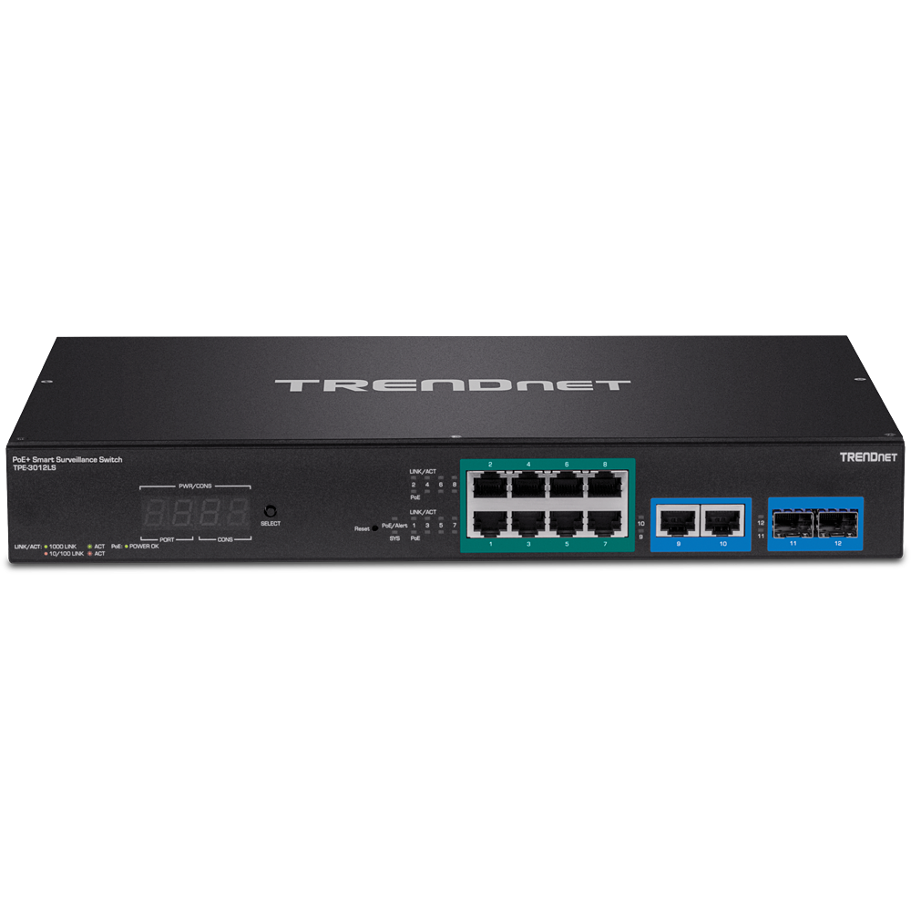 TRENDnet TPE 3012LS - Switch - Smart - 8 x 10/100/1000 (PoE+) + 2 x Kombi-Gigabit-SFP - an Rack montierbar - PoE+ (110 W) von Trendnet