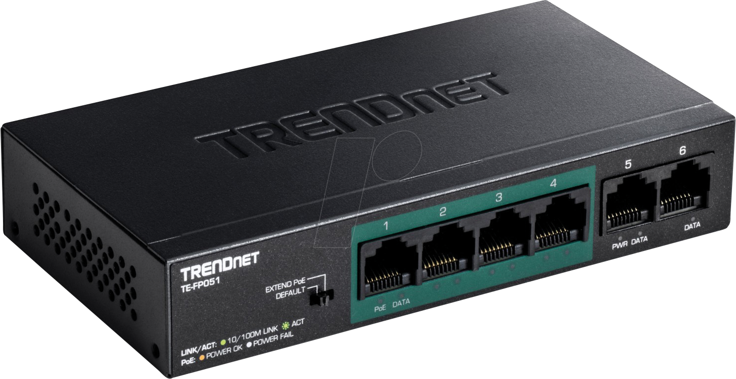 TRN TE-FP051 - Switch, 6-Port, Fast Ethernet, PoE+ von Trendnet