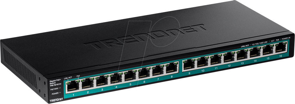 TRN TPE-TG161H - Switch, 16-Port, Gigabit Ethernet, PoE+ von Trendnet